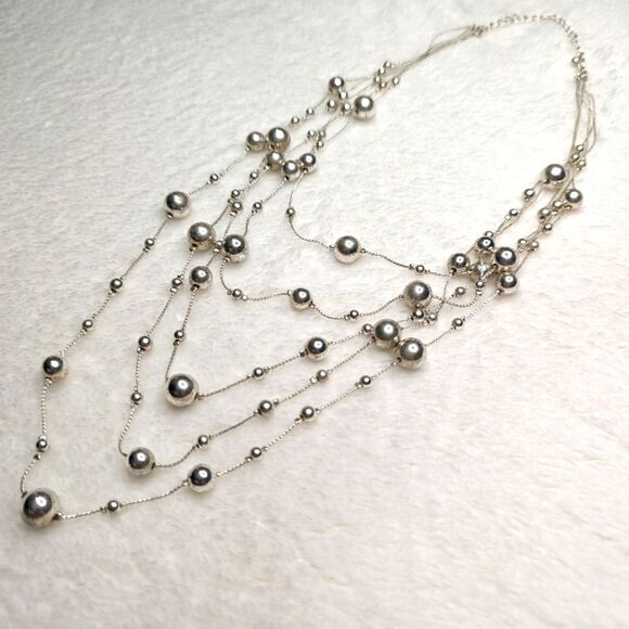 Vintage 90's Silvertone Balls (5) Multi Stand Necklace - Picture 1 of 11
